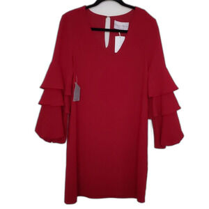 NEW Women's Charles Henry Red V-Neck Ruffled Sleeve Holiday Christmas Dress M